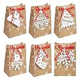 DKINY 24Pcs Weihnachtstüten Weihnachten Geschenktüten mit Griff aus Kraftpapier für Süßigkeiten Plätzchen Geschenke Geschenktaschen Papiertüten für Gastgeschenke Kindergeburtstag Mitgebsel