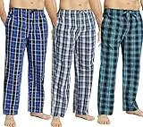 JupiterSecret Herren Baumwolle Pyjamahose Lang Schlafanzughosen für Herren Karierte Nachtwäsche 3er Packs