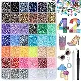 Acual 33000 Stück Strasssteine für Nägel Set, 42 Farben Glitzersteine zum Basteln, 3mm Jelly Strasssteine, Flatback Resin Rhinestones für Nägel Textilien & DIY inkl. Box Pinzette und Stift