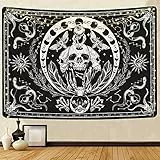 Yugarlibi Skelett Wandteppich, Schädel Schwarz Wandbehang Schlange Motte Wandtuch Ästhetik Wandkunst-dekor Hippie Tapisserie für Schlafzimmer Wohnzimmer, 150x130cm