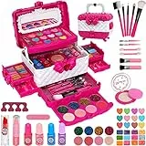 Kinderschminke Makeup Set Schminkkoffer Mädchen Spielzeug - Waschbar Schminke Kinder Make Up Set, Geburtstagsgeschenke für Mädchen 3 4 5 6 7 8 9 10 Jahre