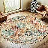 Nyescasa Runder Teppich Vintage Boho Waschbar Baumwollteppich Mandala Bedruckt Wohnzimmerteppich Rund 160cm Flauschig Modern Teppich für Schlafzimmer Wohnzimmer Esszimmer Küche Innen