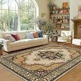 MAST DOO Teppich Wohnzimmer 160x230cm, Boho Kurzflor Teppich Waschbarer, Schlafzimmer Wohnzimmer Teppiche Großer Waschbar rutschfest Vintage Design für Esszimmer Büro Bereich Dekor, Gelblich blau