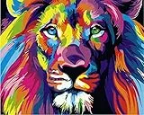 Komking Malen Nach Zahlen Erwachsene Kinder, DIY Acrylmalerei-Kits für Handwerksgeschenke, bunter Löwe 16X20inch ohne Rahmen
