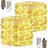 23M LED Lichterkette Innen mit Stecker, 200 Led Lichterkette aus Kupferdraht, Warmweiß Lichterketten Strom Wasserdicht Timer 8 Programm für Außen Innen Weihnachten Halloween Hochzeit Garten Party Deko