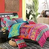 AShanlan Bohemian Bettwäsche Set 135x200 Rot Grün Bunt Boho Indisch Wendebettwäsche 2 Teilig 100% Mikrofaser Böhmisch Bettbezug mit Kissenbezug 80x80 für Einzelbett