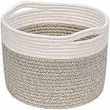 TIMEYARD Korb Aufbewahrung, Wäschekorb Kinder, Klein Korb für Geschenke, Regal, Baby Spielzeug Aufbewahrungskörbe, Körbe Geflochten, 24x18cm, Braun & Weiß