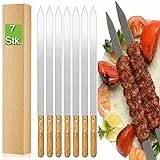 7 Stück Premium Grillspieße Edelstahl – Flache BBQ Spieße, 60cm Lang, 2,3cm Breit und 2mm Stark, Rostfrei & Wiederverwendbar, Perfekt für Kebab, Fleisch & Gemüse, Ideal für Grill, Barbecue & Camping