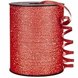 PartyWoo Rotes Band, 500 Yard Ringelband zum Basteln, Ballonband, Glitzerband für Geschenkverpackungen, Band für Ballonschnur, Weihnachten Ringelband (1 Rolle)