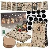 LIVAIA Adventskalender Selber Befüllen 2025 - DIY Adventskalender für Frauen, Männer, Kinder - Papiertüten klein, Zahlen Aufkleber, Jute Band, Anhänger - Adventskalender 2025 Basteln Set
