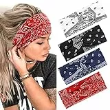 Haarbänder Damen Breite Elastische Weiche 4 Pcs Sommer Boho Stirnband Print Haarschmuck Yoga Sport Haarband Mehrfarbig Dünn Stirnbänder