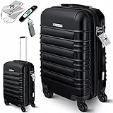 KESSER® Reisekoffer Hartschalen-Koffer Inkl. Kofferwaage + Gepäckanhänger | Trolley Gepäck Rollkoffer Zahlenschloss 4 Rollen ABS-Hartschale Teleskopgriff (Schwarz, Handgepäck 55cm - 55L)