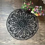MINDPLUS Baumwolle Hand Häkeln Deckchen Spitze Gehäkelt Tischdecke Deckchen Tischset 60 cm Rund Schwarz