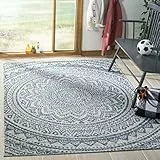 SAFAVIEH Zeitgenössische Teppich für Innen - & Außenbereich - Courtyard Collection, Kurzer Flor, Hellgrau und Blau, 201 X 290 cm