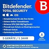 Bitdefender Total Security 2025 | 5 Geräte | 1 Jahr | PC/Mac/iOS/Android | Code zur Aktivierung per E-Mail | Automatische Verlängerung