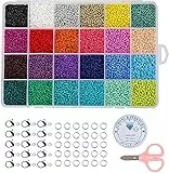 Naler 24000 Stück Rocailles Glasperlen Rund 24 Farben Perlen zum Basteln, 2 mm