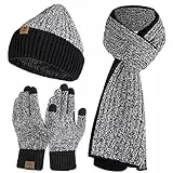 Tofern Mütze, Schal & Handschuh-Sets für Damen Herren - Winter 3 In 1 Beanie Strickmütze, Langer Schal, Verdickte Und Weiche Wolle Handschuhe