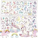 Einhorn Tattoos Mädchen, 120+Tattoos Kinder Hautfreundlich, Wasserdichte Kindertattoos Aufkleber, Geschenke zur Einschulung, Schultüte Füllung Mädchen