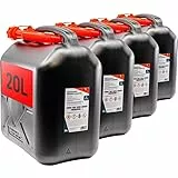 KOVA® 4x Benzinkanister 20L SCHWARZ Kunststoff Dieselkanister Reservekanister Kraftstoffkanister 20 L Liter Wasserkanister für Benzin Diesel Wasser AdBlue 20-Liter Kanister Außgießer 20 ltr
