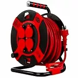 REV Kabeltrommel EX, 25m, H07RN, IP44, 3000W, Verlängerungskabel, Aussenbereich, 4 Schutzkontaktsteckdosen, rot