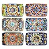 vancasso Servierplatten Porzellan, SIMI Rechteckige Teller Set, 6 teiligs Böhmischer Speiseteller, Teller Set 6 Personen 22 x 13 x H 2,3cm