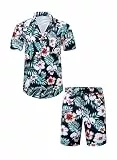 Meilicloth Hawaii Hemd Männer Hawaiihemd Herren Set Flamingo Blumenmuster Floral Kurzarm Sommer Shorts Herren Kurze Hose Herren Schwarz - Flamingo XXL