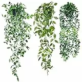SHEPIN 3 Stück Hängepflanze Künstlich mit Topf,55-85 cm Kunstpflanze Hängend, Künstliche Hängepflanzen wie echt Artificial Plants Plastikpflanzen Deko für Indoor Outdoor Draußen Garten Deko