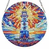 AIRDEA Leuchtturm Glasmalerei Diamond Painting Fensterbilder, 5D Brillante Sonnenstrahlen Diamond Painting Fensterbilder Beidseitig, Bausätze für Diamantmalerei Suncatcher Erwachsene
