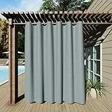Clothink 2er Set Outdoor Vorhang Wetterfest Mit Ösen, Outdoorvorhänge Wasserdicht Outdoor Gardinen Sonnenschutz Sichtschutz für Balkon Pergola Terrasse Veranda (132x215cm, Grau)