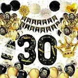 30 Geburtstag Frauen Männer, Schwarz Gold Deko 30 Geburtstag Mann Frau, 30 Geburtstag Deko mit Happy Birthday Banner Konfetti Luftballons 30. Geburtstag Nummer 30 Folienballons für 30. Geburtstag Deko