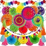ZERODECO Party Deko, 41 Stück Mehrfarbig Party Dekoration Papier Pompoms Girlande für Fiesta Partydekorationen Geburtstag Set Geburtstagsdeko Fiesta Mexikanische Cinco De Mayo Taco