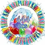 Funnity Wasserbombem Selbstschließend, 444 Stück Wasserballons, 60 Sekunden Schnellfüller, Wasser Luftballons mit 4 Wasserhahn Anschluss, Bunt Water Balloons, für Wasserspiele, Sommer Draussen