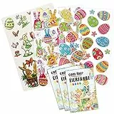 com-four® 3x Oster-Sticker [Auswahl variiert] 3x Eierfarbe zum Färben von Ostereiern - Praktisches Oster-Deko-Set (025x Farbe mit Sticker)