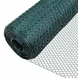 VOUNOT® Maschendrahtzaun Sechseckgeflecht, Drahtzaun Hasendraht Kaninchendraht Hühnerdraht, Maschenweite 25 mm, Höhe 100 cm, Länge 25 m, PVC-Beschichtet Grün