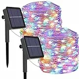 [2 Stück] Solar Lichterkette Aussen Solarlichterkette, 12M 120 LED Lichterketten Außen Wasserdicht KupferDraht 8 Modus Solarlichterkette Deko für Garten, Terrasse, Tor, Hof, Hochzeit, Party (Bunt)