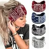 Flintronic 4 PCS Sports Damen Stirnband, Baumwollstretch Schweißband Mischfarben, Wicking Stretchy Stirnband für Frauen Sport/Yoga/Laufen/Fitness