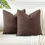 JOTOM 2er Set Cord Kissenbezüge Kissenhülle Dekorative Zierkissen Sofakissen Couchkissen Dekokissen Kissenbezug Deko Kissenhülle für Sofa Wohnzimmer 40x40cm Braun