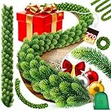 KESSER® Weihnachtsgirlande 2,7m lang | dicht – Naturgetreues Tannengrün - wie echt - IP 44 Outdoor & Indoor Girlande - Treppen, Tür, Balkon, Weihnachtsdeko + Tasche - Dunkelgrün