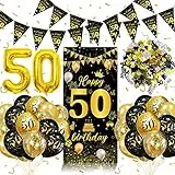 50. Geburtstag Dekorationen: Banner, Konfetti & Luftballons in Schwarz & Gold