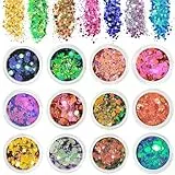 Festival Glitzer Gesicht, 12 Farben Gesicht Body Glitter, Chunky Sequin Face Body Glitter für Nägel Augen Lippen Haare Körper, Festival Zubehör Accessoires Gadget
