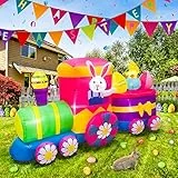 Kalolary Aufblasbarer Hase für Ostern, 8 Fuß lang Aufblasbarer Osterhase im Zug Blow up Ostern Outdoor Innendekoration für Hausfamilie Hof Dekor Rasen Garten Partybedarf