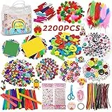 Withosent Bastelset Kinder, 2200+PCS DIY Basteln Bastelkoffer Bastelbox, Bastelfilz Bastelsachen Bastelpapier Bastelmaterial Bastelbedarf Bastelkiste Scrapbooking, Pfeifenreiniger, Pompons, Perlen