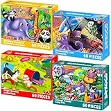 QUOKKA Puzzle ab 4 5 6 Jahre - 4x60 Teile Rahmenpuzzle Spiele für Jungen und Mädchen - Bunte Puzzle mit Vert Zoo| Eden - Geschenk Spielzeug für Kinder 3 7 Jahre