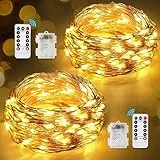 Lichterkette Batterie, [2 x 12M] 120 LEDs Innen mit Fernbedienung &Timer, 8 Beleuchtungsmodi, wasserdichte IP65 Lichterketten für Weihnachten, Party, Zimmer, Garten, Hochzeit, Geburtstag