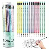 Magrimaxio 30 Stück HB Bleistifte, Holzbleistifte Set, Bleistift mit Radiergummi, Bleistifte Kinder Rutschfest, Bleistift Dreikant Mehrfarbig, Graphitstift für Schreibhilfe von Schule Büro