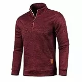 Half Zip Pullover Herren Ohne Kapuze Männer für Solid Arbeitspullover Oversize Winter Sport Arbeitspullover Sweater Men (DE/NL/SE/PL, Alphanumerisch, M, Regular, Regular, Weinrot)