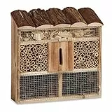 Relaxdays Insektenhotel Zum Aufhängen, Bienenhotel, Schmetterlingshaus, Geflämmtes Holz, HBT: 31 x 30,5 x 9,5 cm, natur, Rechteckig