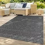 TT Home In-& Outdoor Teppich Wetterfest Balkon Küche Wohnzimmer Boho Rauten Design, Farbe: Dunkelgrau 2, Größe:240x340 cm