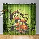 Hiseng Voile Vorhänge mit Ösen, Gardinen Halbtransparent 2er Set, Vorhang Boho Gardinenschals Ösenschal Gardinen Wohnzimmer 3D-Pilzdruck Curtains mit Schlaufen (80x115cm,Wilder Pilz)