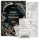 Lebenskompass® Malbuchset 'Malzauber' für Erwachsene - XXL Malbuch mit Brush Pens - 100 kreative Mandala Motive - Achtsamkeit und Ruhe durch Ausmalbuch